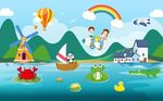 儿童卡通动物山水背景图片