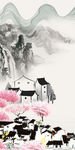 江南中式玄关背景 分层装饰画