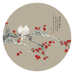 红叶白色小鸟中式装饰画