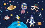 儿童太空星球星星火箭背景墙