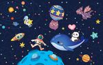 卡通太空星球星星海豚背景墙