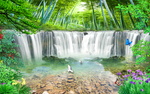 山清水秀山水情瀑布风景画背景墙
