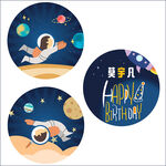 宇航员星球太空生日卡通背景模板
