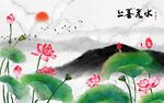 爵士白上善若水荷花新中式背景墙
