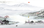 现代客厅风景山水 tif分层