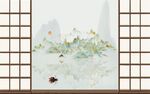 小船山水锦绣江山背景墙