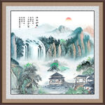 山水风景画 瀑布风景