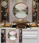 中式仙鹤山水风景背景墙