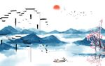 新中式蓝色水墨山水