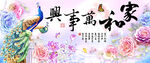 孔雀牡丹家和万事兴装饰画