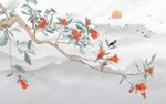 鸟语花香新中式爵士白山水背景墙