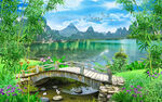 山清水秀小桥流水美丽仙境风景画