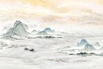 新中式水墨石纹禅意山水情背景墙