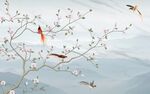 花鸟新中式客厅卧室背景墙