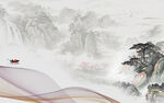 中式 客厅画山水画 tif分层