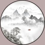 水墨圆形山水