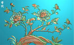 牡丹花鸟靠背
