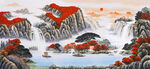 鸿运当头山水画背景墙