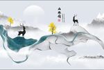 古典爵士白新中式抽象线条麋鹿