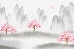 中式江山如画秀丽山水桃花背景墙