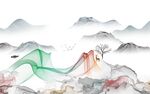 新中式客厅意境山水 tif分层