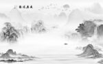 别墅新中式山水图 文件分层画