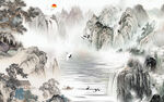 中国风客厅墙画山水 TIF分层