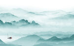 蓝色山水背景新画 TIF分层