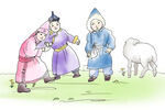 手绘蒙古儿童生活插画素材