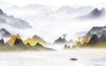山水客厅新中式背景墙