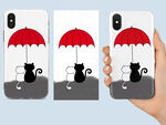 意境雨中猫咪情侣手机壳图案设计