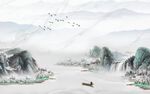 高山流水新中式山水画背景墙