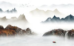 人气山水背景墙画 tif分层