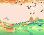 鸟语绿水山青背景图