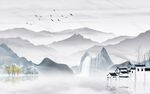 忆江南新中式山水背景墙