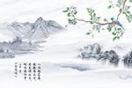 工笔花鸟山水情鸟鸣涧背景墙