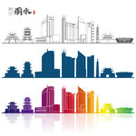 浙江丽水地标建筑矢量设计元素