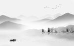 中式山水画灰色画 TIF分层