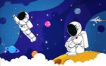 卡通火星月球宇航员儿童房间壁画