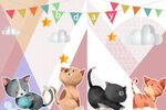 可爱猫咪宠物生日会儿童房间壁画