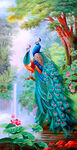 山水画孔雀