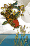 装饰画 抽象画 线条 鱼 小麦