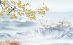 高山流水花鸟电视背景墙
