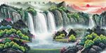 国画山水旭日东升水墨山水中堂画