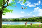 蓝天白云草地背景