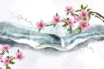 中式瀑布山水手绘花卉意境背景墙