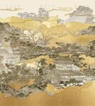 新中式古典金色水墨山水意境图