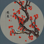 新中式手绘梅花圆形装饰画