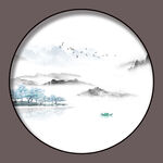 圆形水墨山水