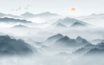 现代客厅山水背景 TIF分层